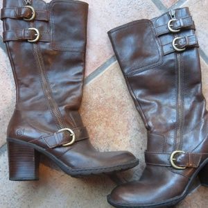 Born brown leather 3" heel boots, size 7 1/2, euc